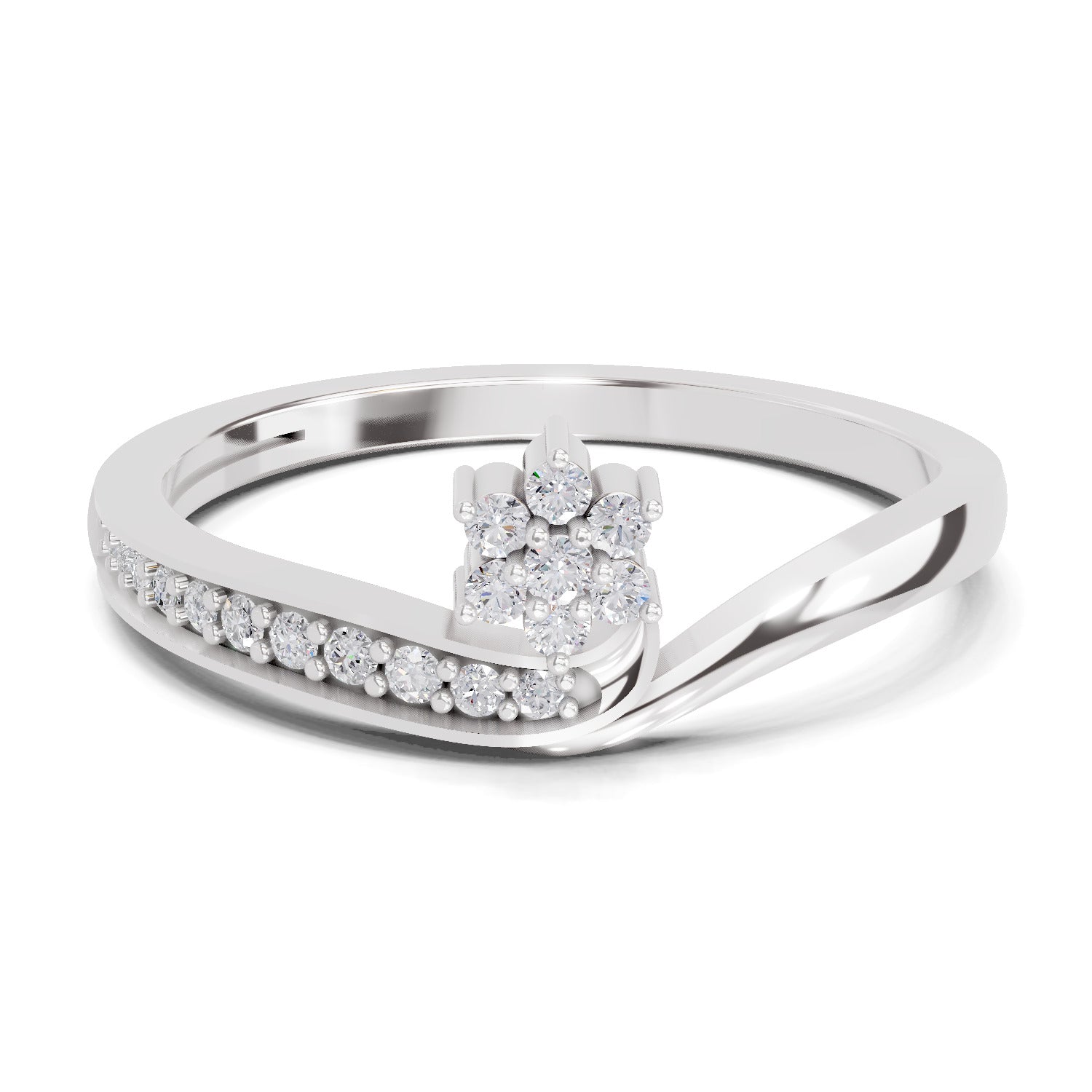 0.11 Carat Round Shape Floral Engagement Ring | 14K White Gold