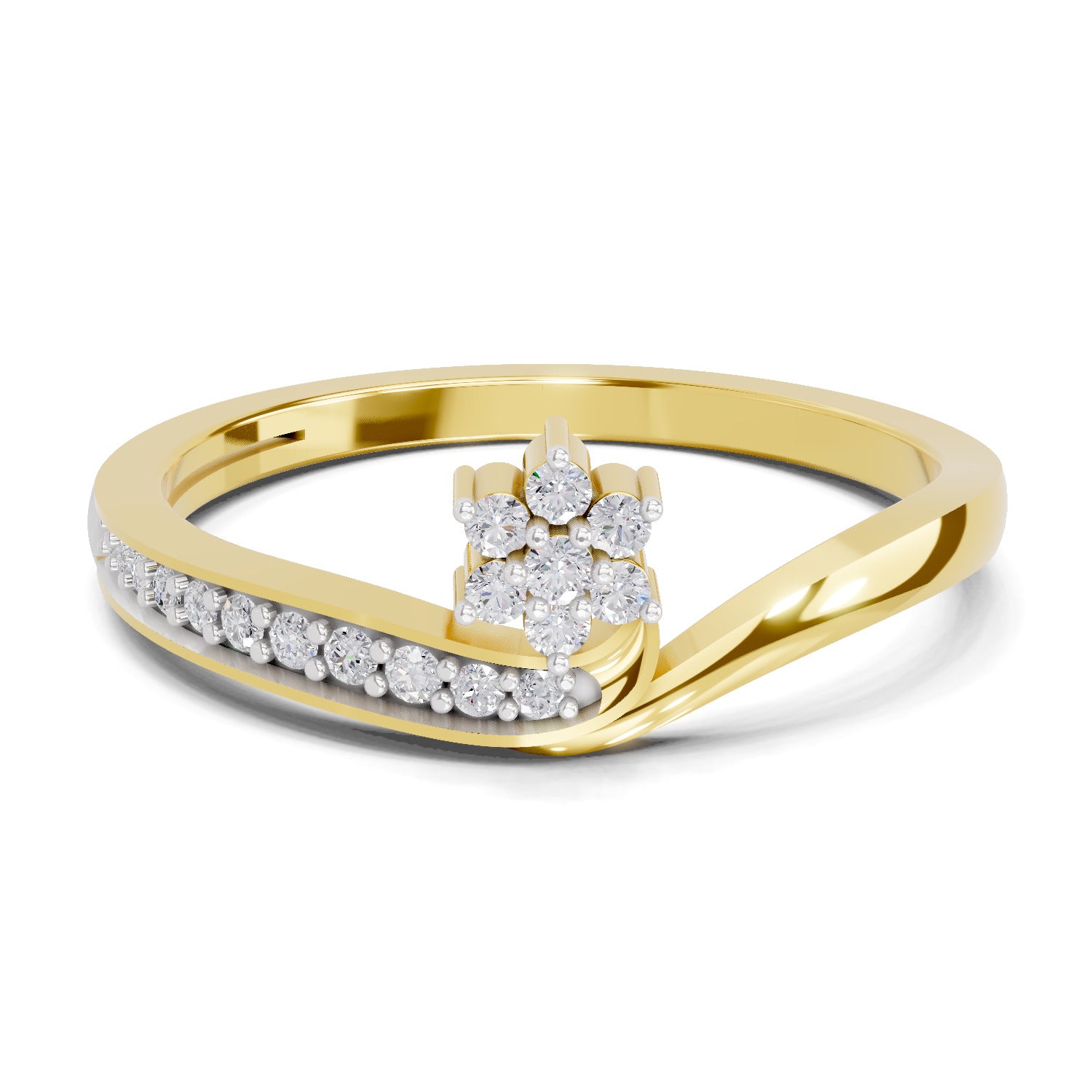 0.11 Carat Round Shape Floral Engagement Ring | 14K Yellow Gold