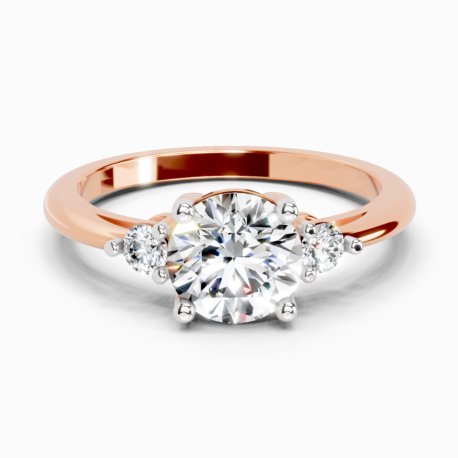 1.05 Ct Round 3 Stone Diamond Ring | 14K Rose Gold