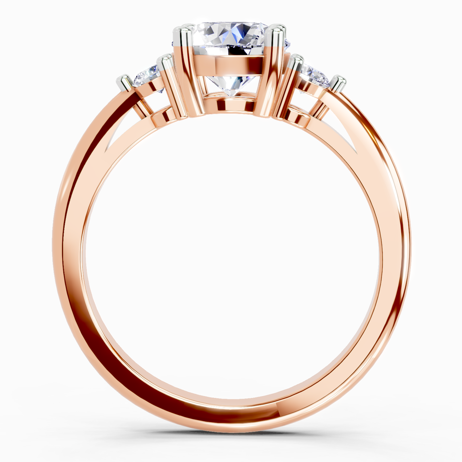 1.05 Ct Round 3 Stone Diamond Ring | 14K Rose Gold