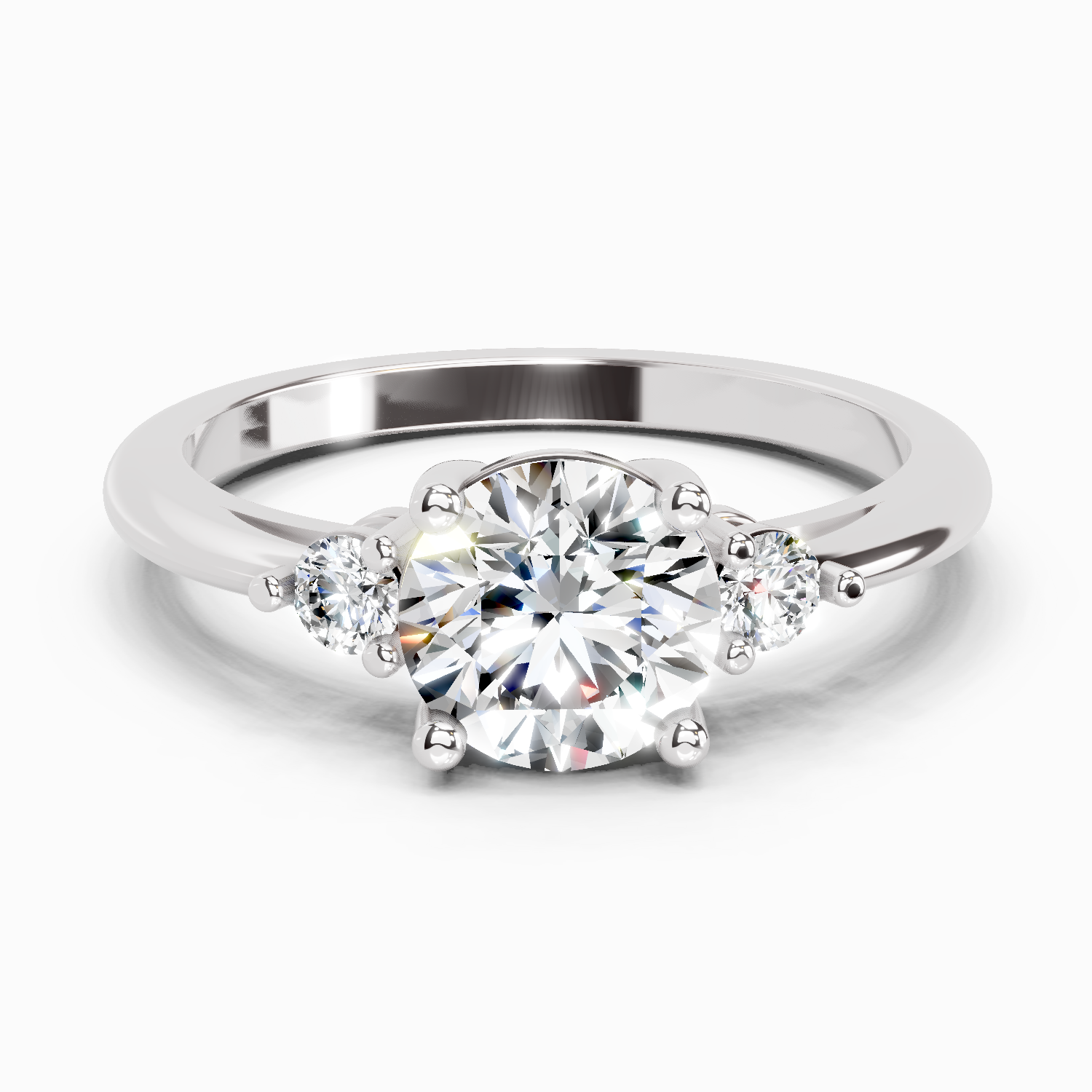1.05 Ct Round 3 Stone Diamond Ring | 14K White Gold