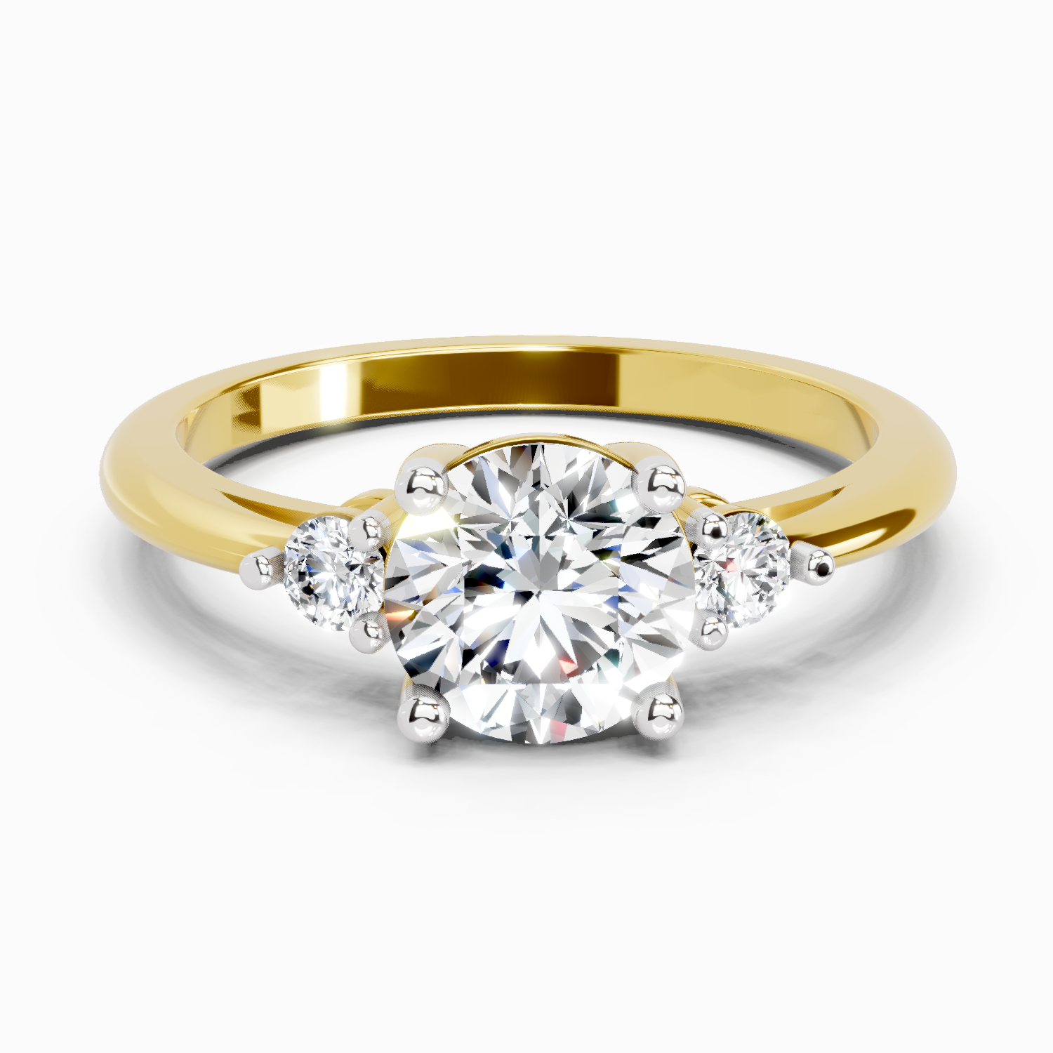 1.05 Ct Round 3 Stone Diamond Ring | 14K Yellow Gold