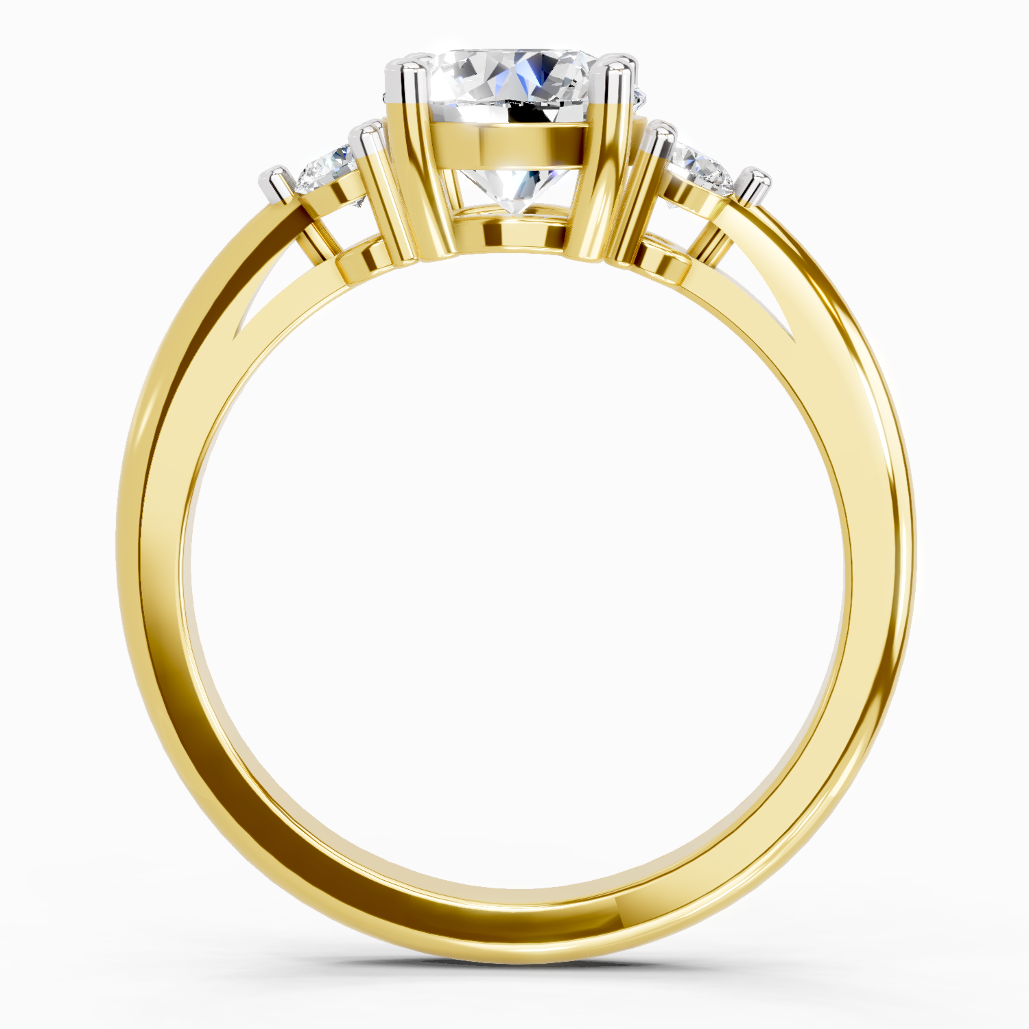 1.05 Ct Round 3 Stone Diamond Ring | 14K Yellow Gold