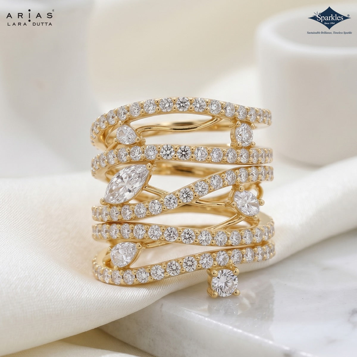 Arias by Lara Dutta Intertwining Multi-Stone Ring