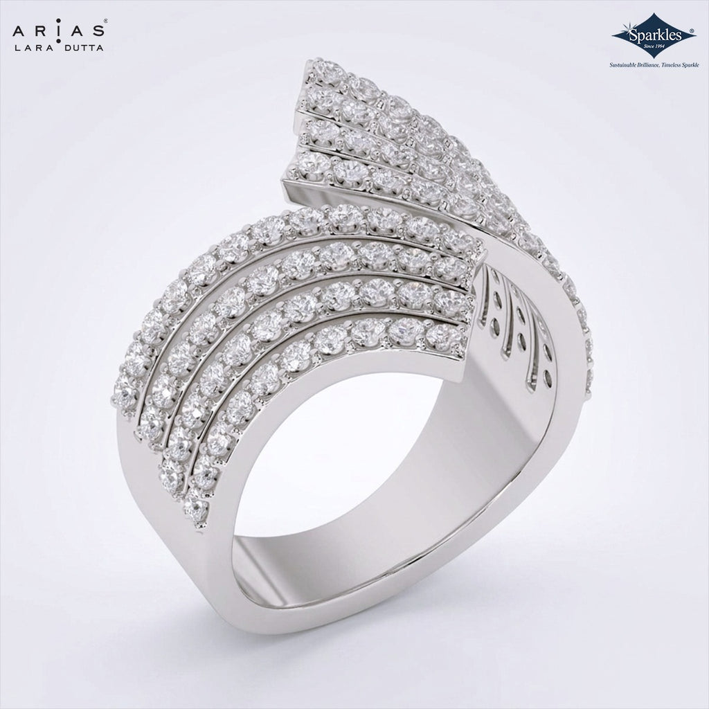 Arias by Lara Dutta Multi-Row Pave Diamond Wave Statement Ring