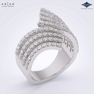 Arias by Lara Dutta Multi-Row Pave Diamond Wave Statement Ring