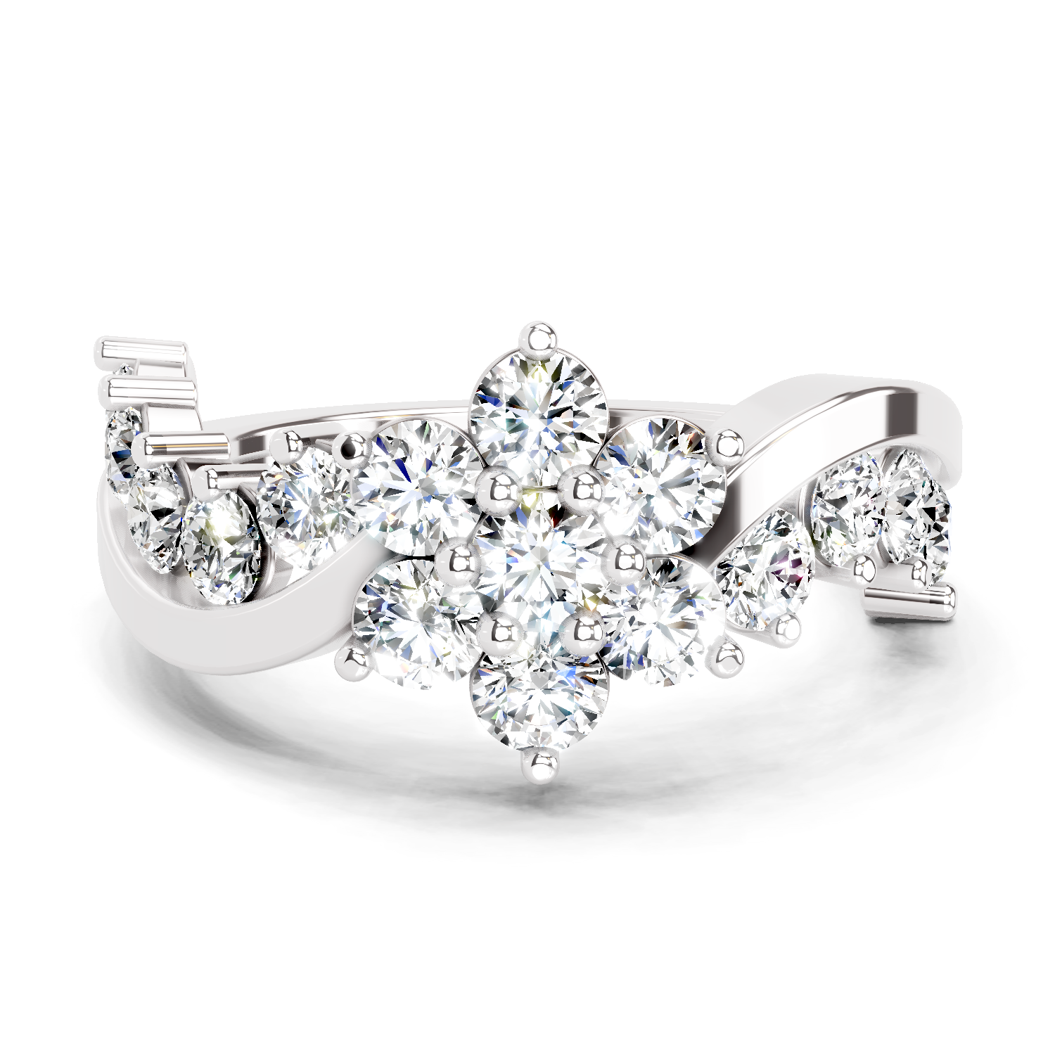 1.41 Ct Round Shape Cluster Diamond Ring | 14K White Gold