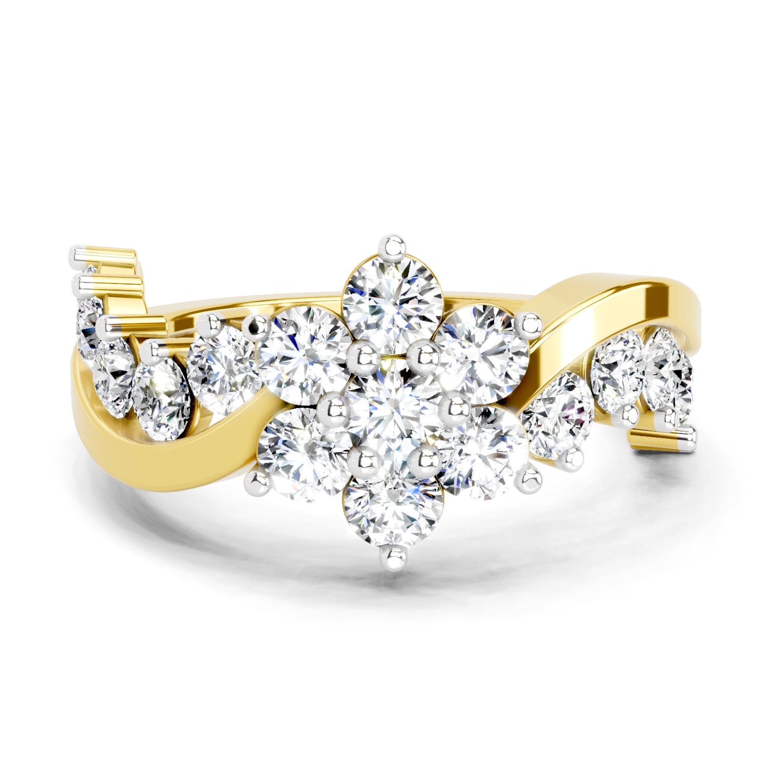 1.41 Ct Round Shape Cluster Diamond Ring | 14K Yellow Gold