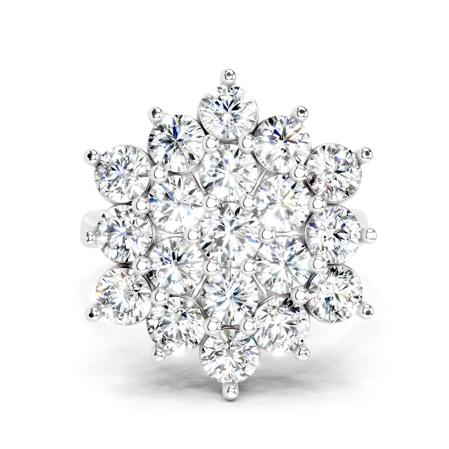 3.18 Ct Round Shape Flower Diamond Ring | 14K White Gold