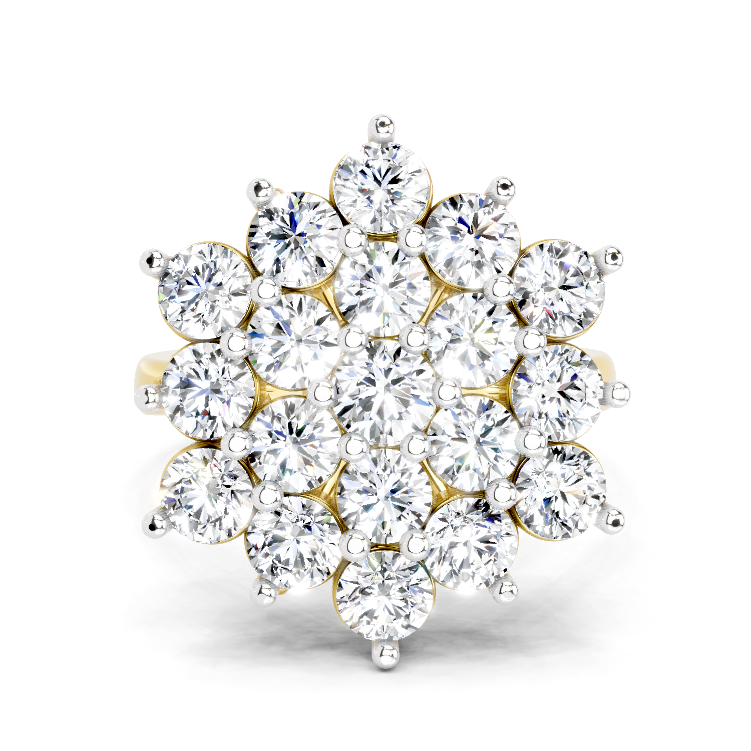 3.18 Ct Round Shape Flower Diamond Ring | 14K Yellow Gold