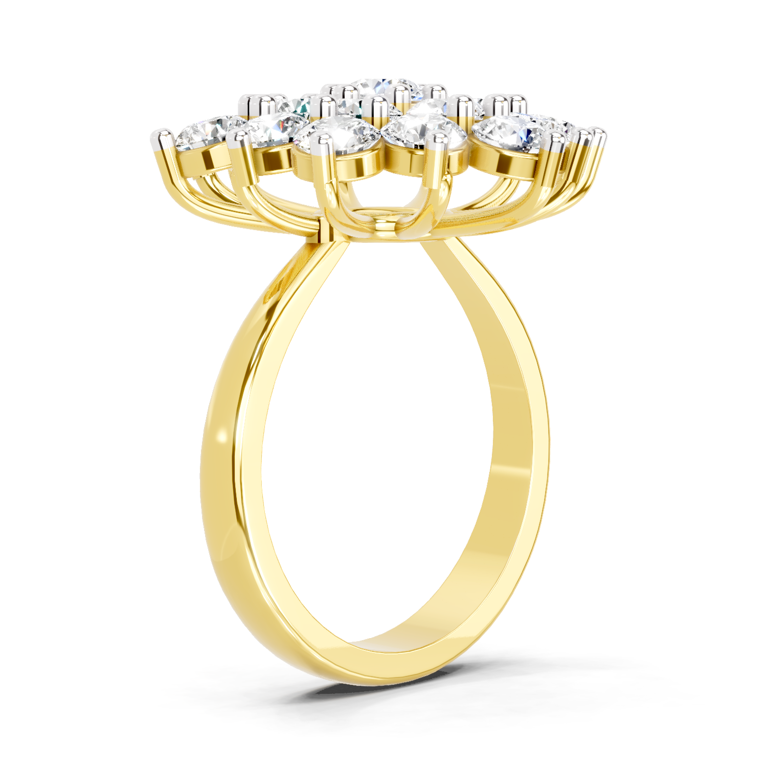 3.18 Ct Round Shape Flower Diamond Ring | 14K Yellow Gold