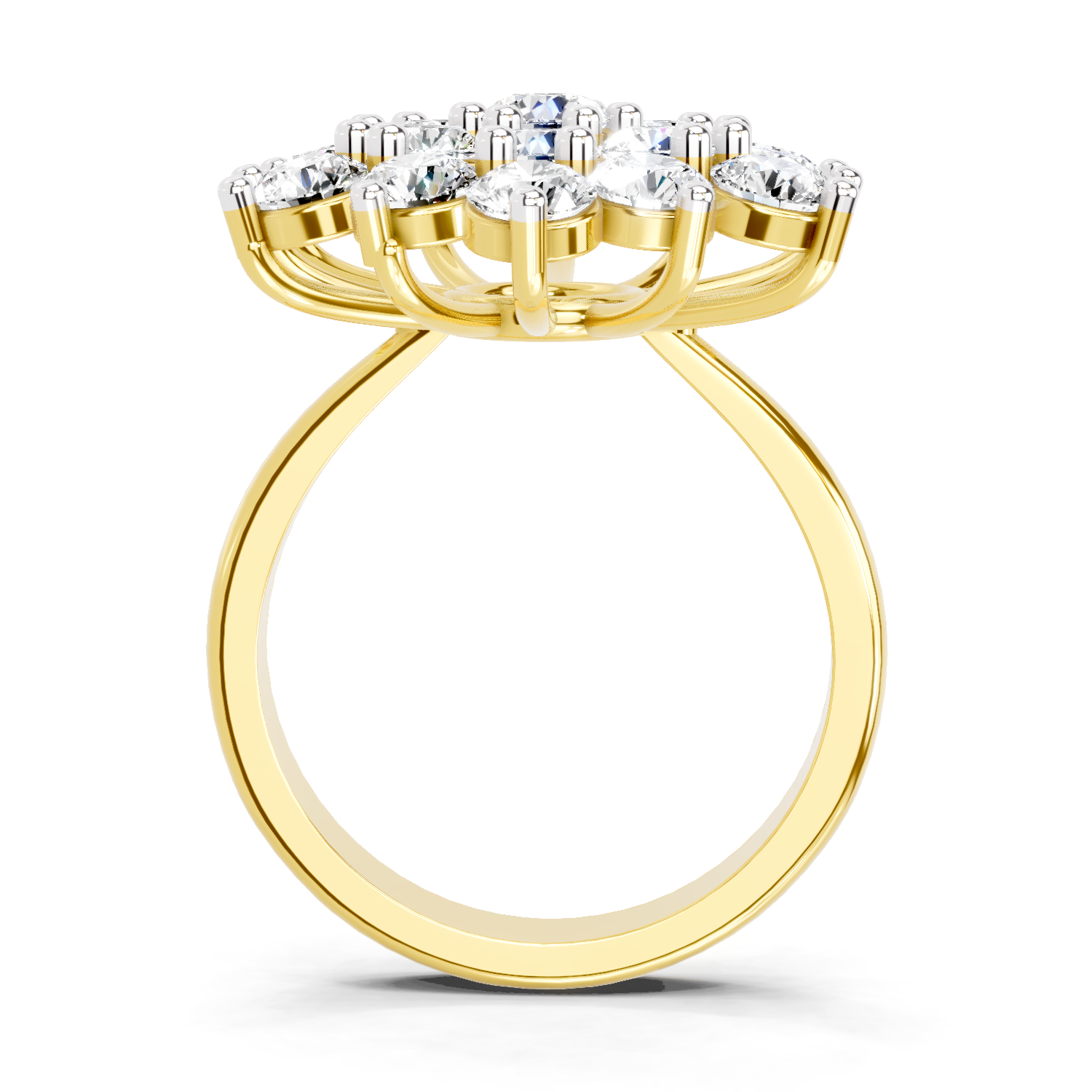 3.18 Ct Round Shape Flower Diamond Ring | 14K Yellow Gold