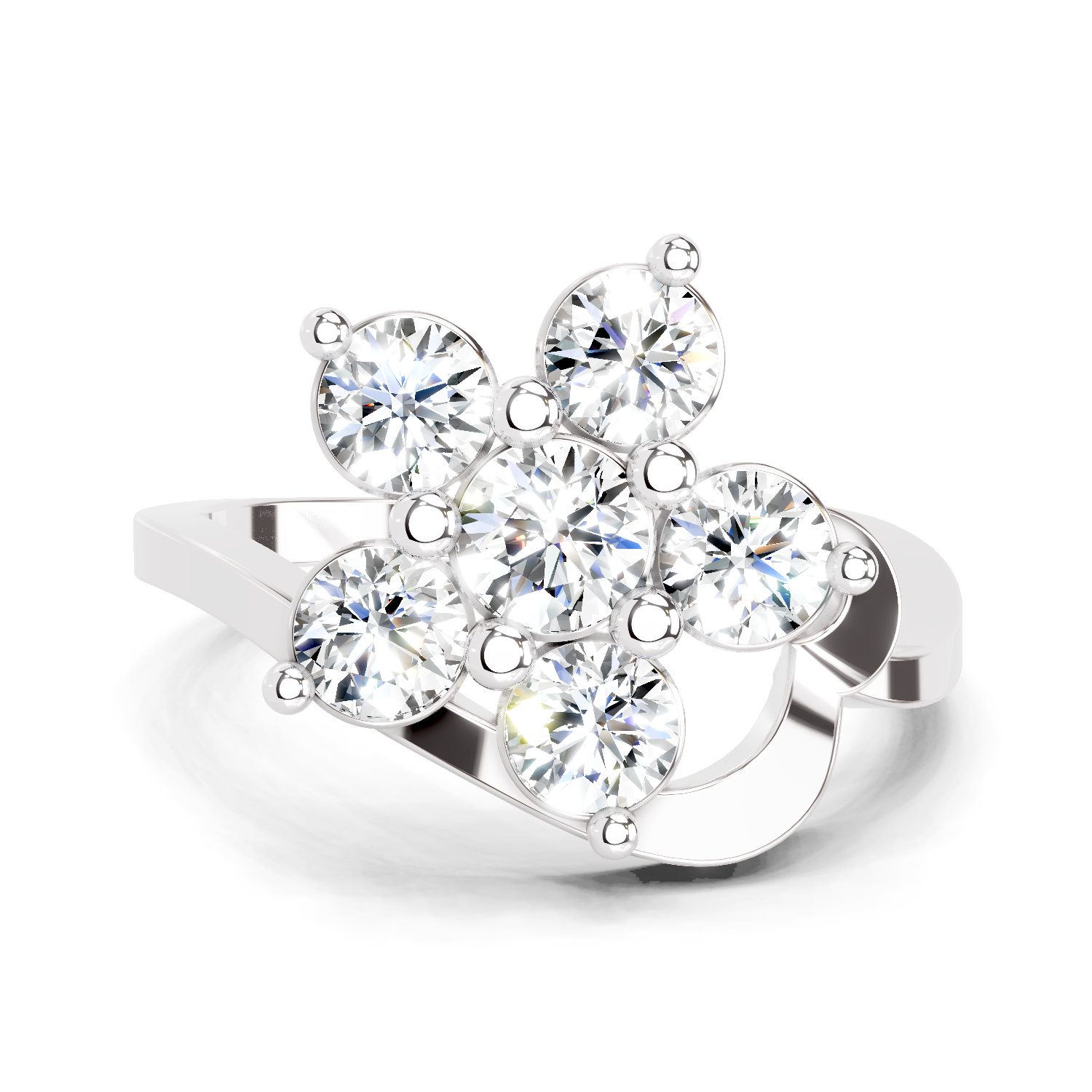 1.55 Ct Round Shape Floral Diamond Ring | 14K White Gold