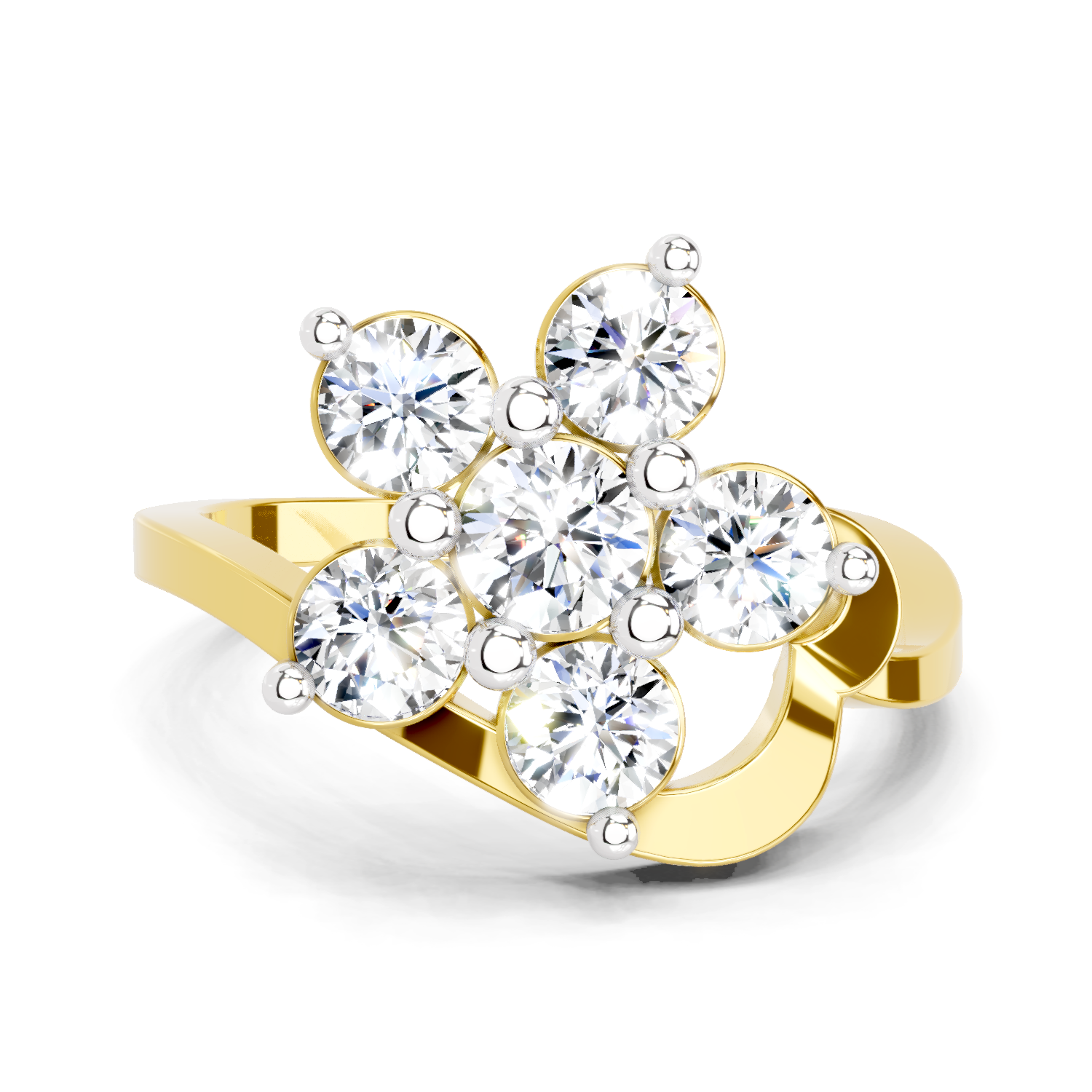 1.55 Ct Round Shape Floral Diamond Ring | 14K Yellow Gold