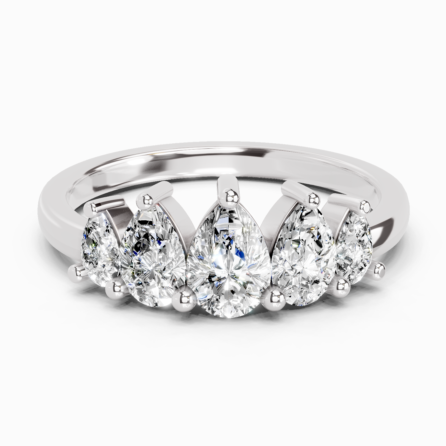 1.14 Ct Pear Shape 5 Stone Diamond Ring | 14K White Gold
