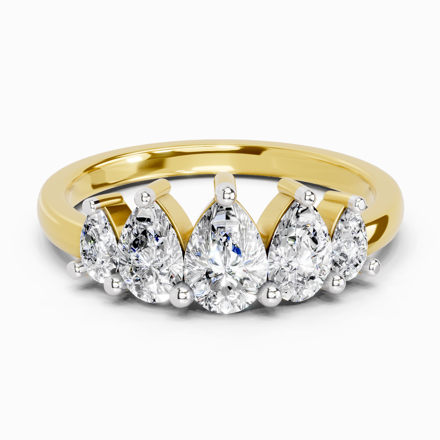 1.14 Ct Pear Shape 5 Stone Diamond Ring | 14K Yellow Gold