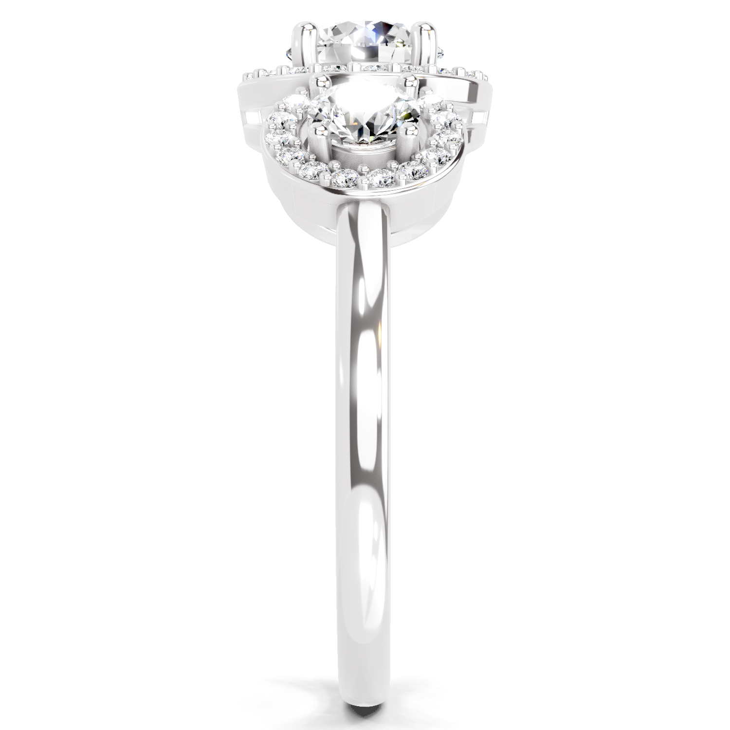 1.01 Ct Round 3 Stone Halo Diamond Ring | 14K White Gold