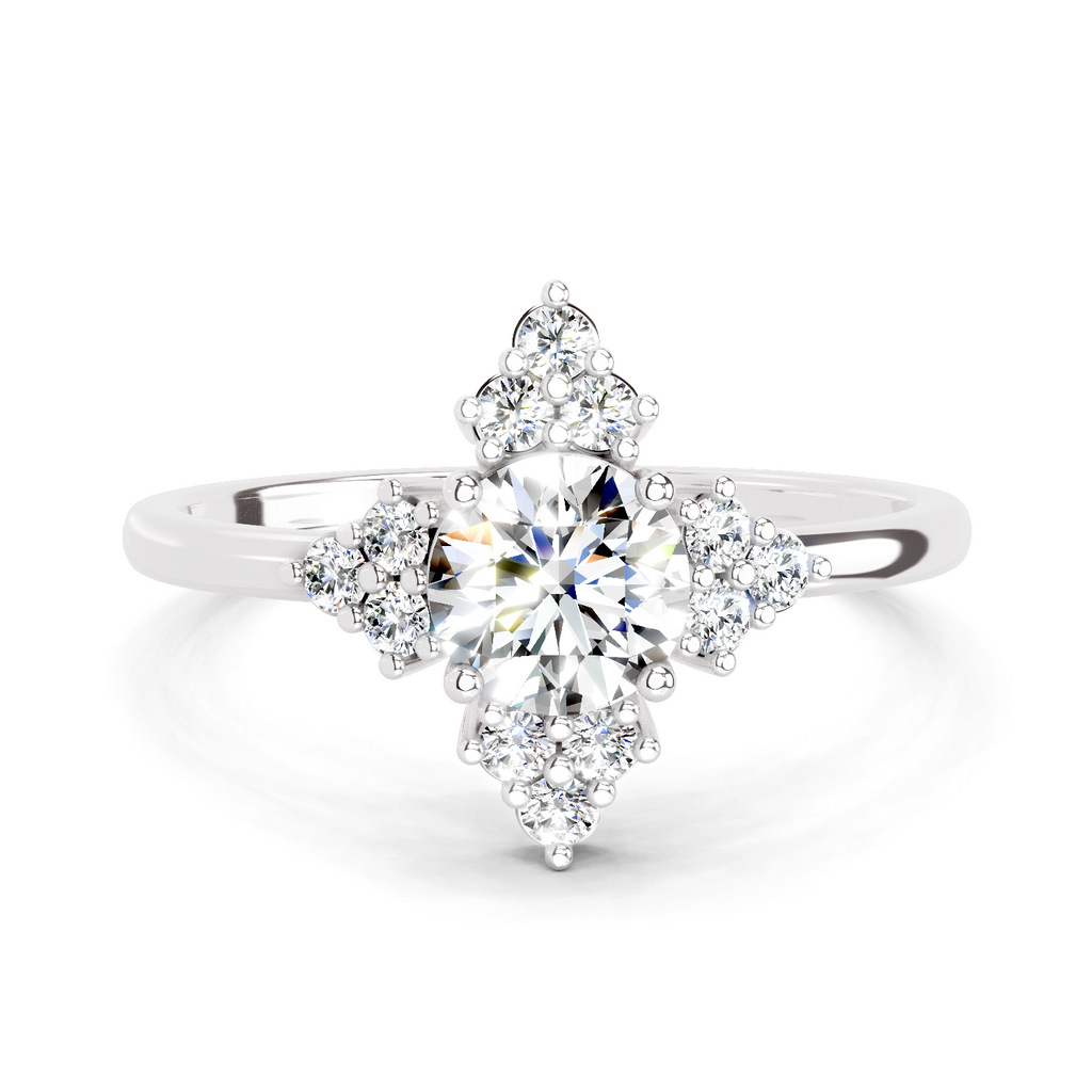 0.70 Ct Round Shape Cluster Diamond Ring | 14K White Gold