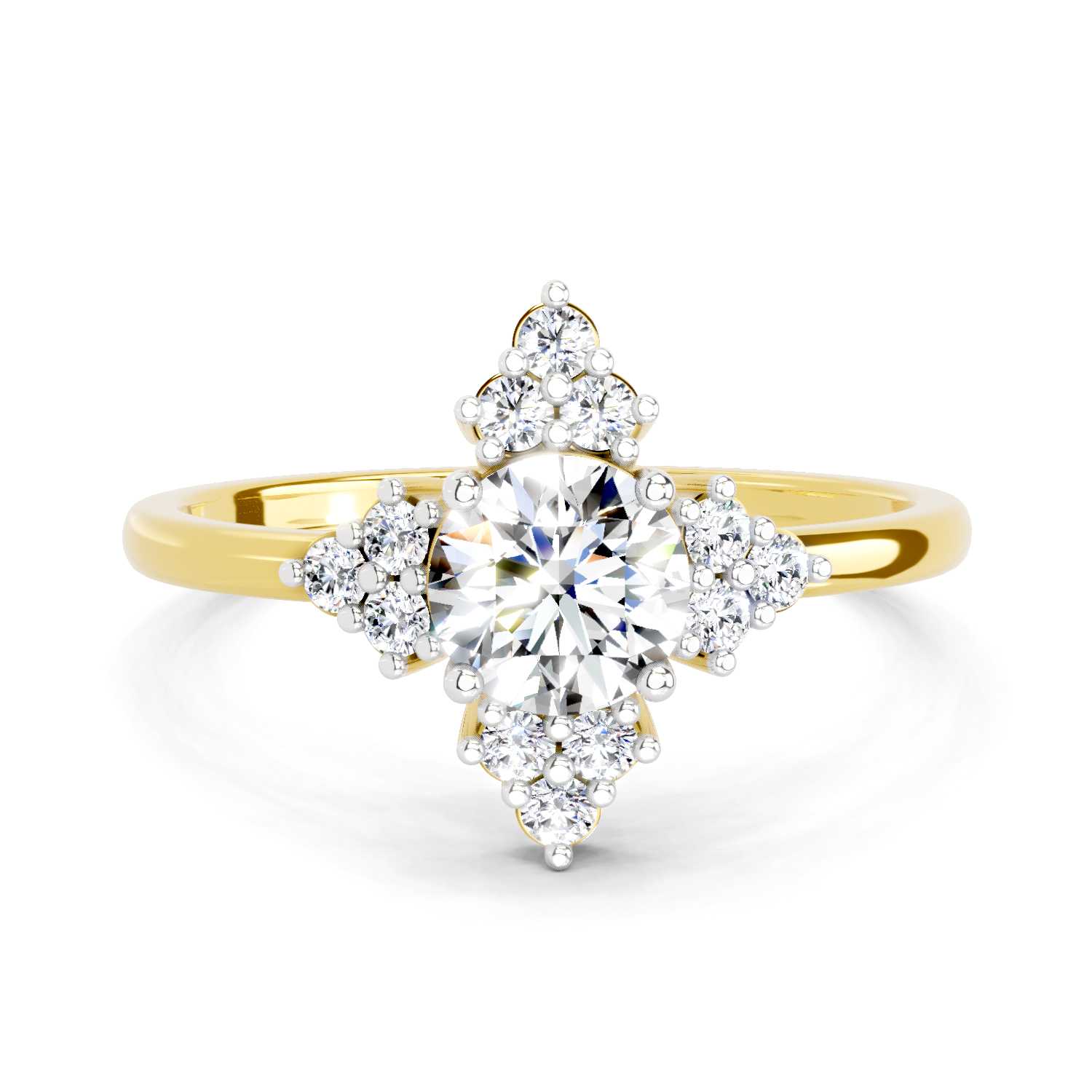 0.70 Ct Round Shape Cluster Diamond Ring | 14K Yellow Gold
