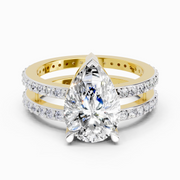 3.98 Ct Pear Shape Diamond Engagement Ring | 14K Yellow Gold