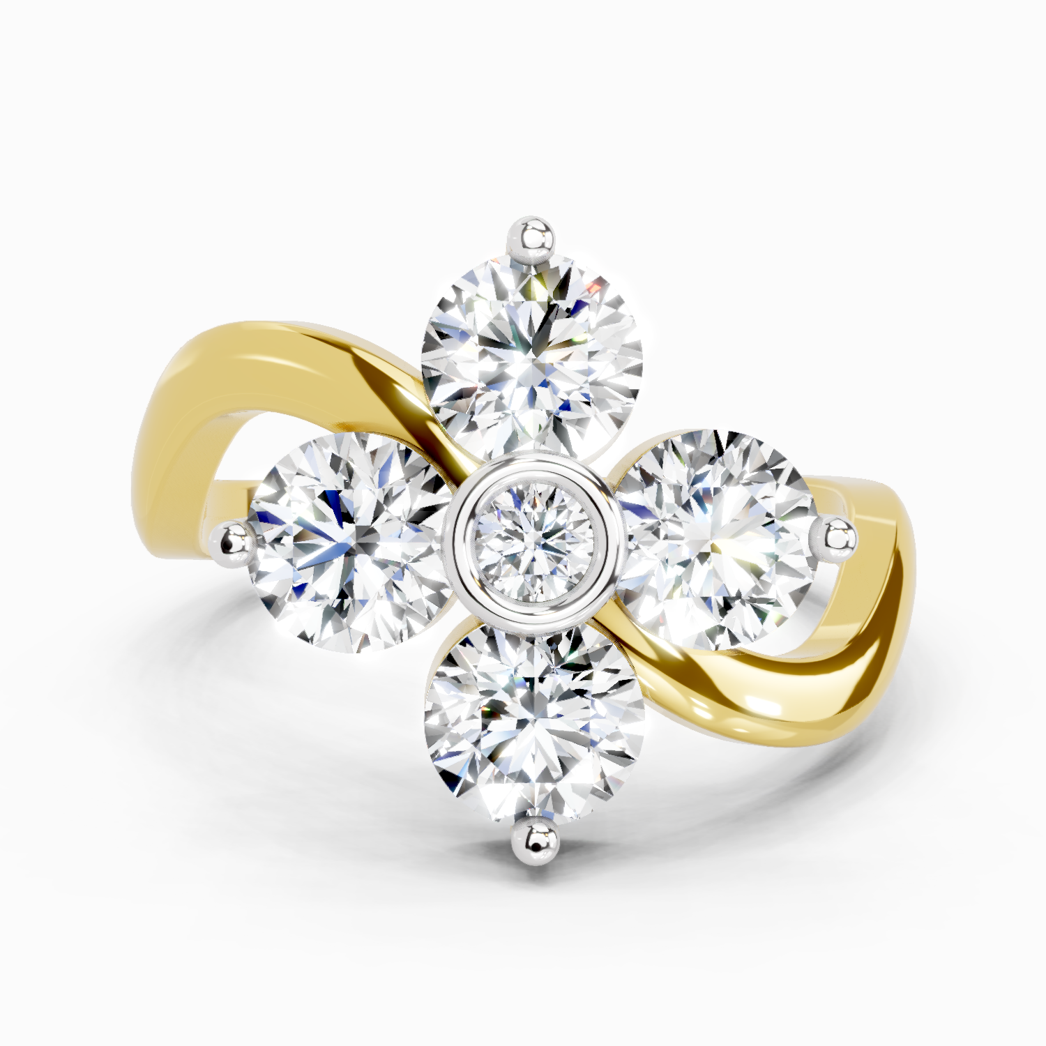 1.63 Ct Round Four Stone Ring | 14K Yellow Gold