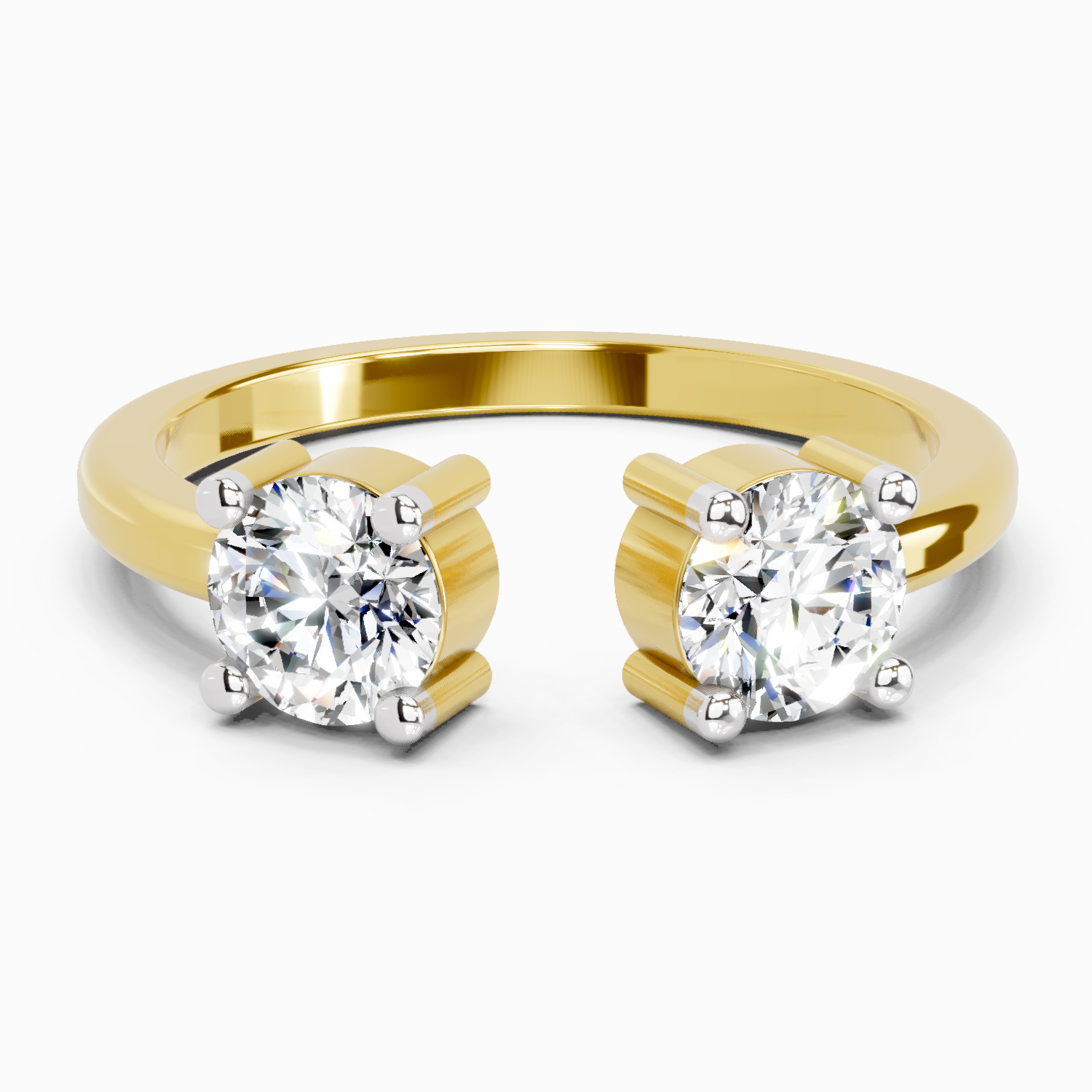0.76 Ct Round Open Two Stone Ring | 14K Yellow Gold