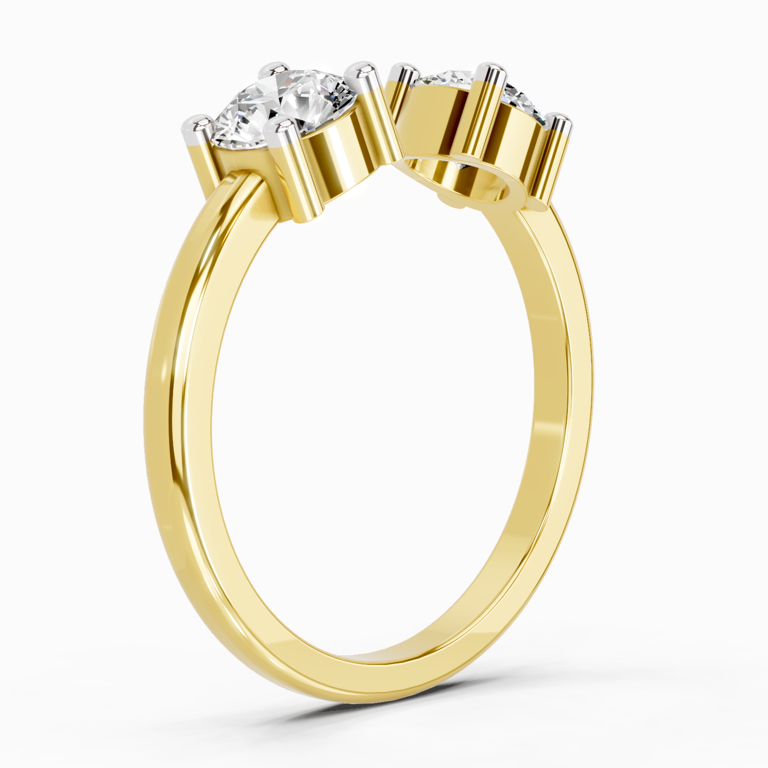 0.76 Ct Round Open Two Stone Ring | 14K Yellow Gold