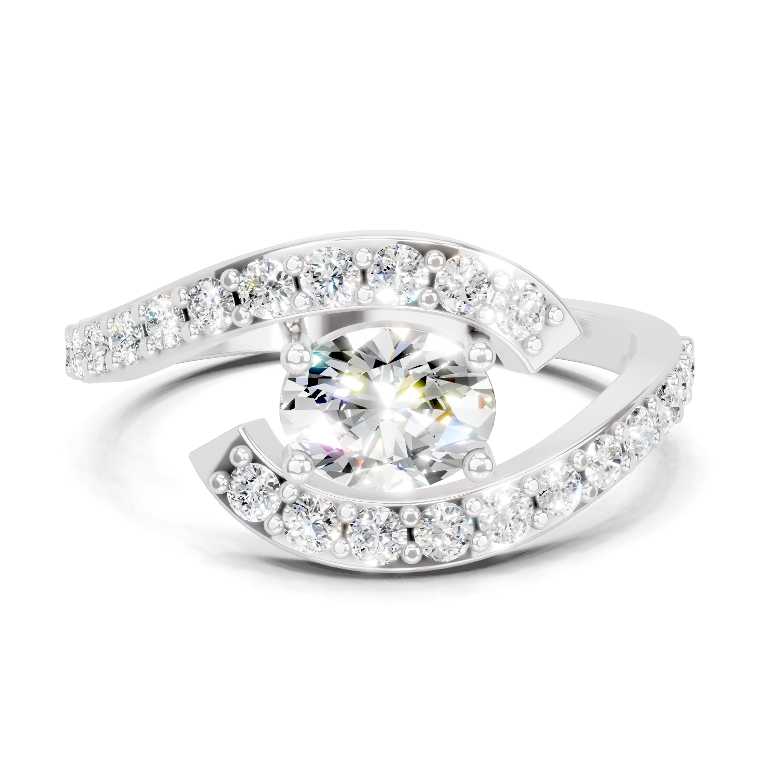 1 Carat Pave Halo Twist Engagement Ring | 14K White Gold