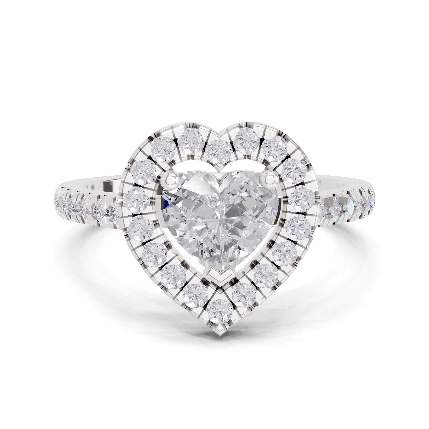 1.54 Carat Heart Shape Halo Engagement Ring | 14K White Gold
