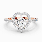 0.84 Ct Round Halo Heart Ring | 14K Rose Gold