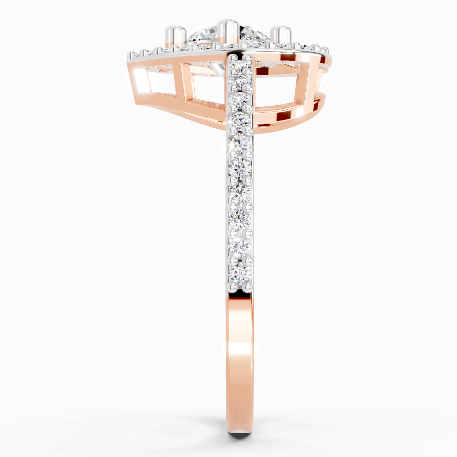 0.84 Ct Round Halo Heart Ring | 14K Rose Gold