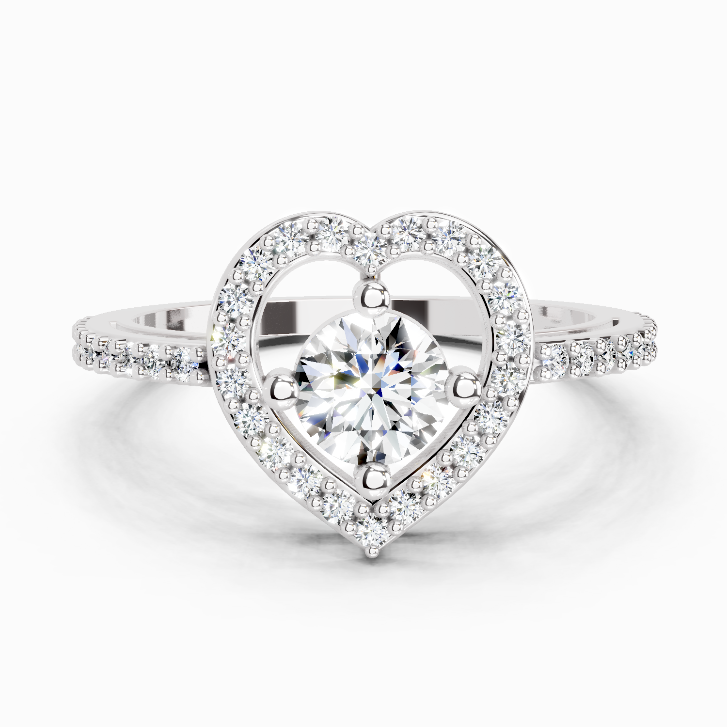 0.84 Ct Round Halo Heart Ring | 14K White Gold