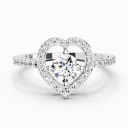 0.84 Ct Round Halo Heart Ring | 14K White Gold