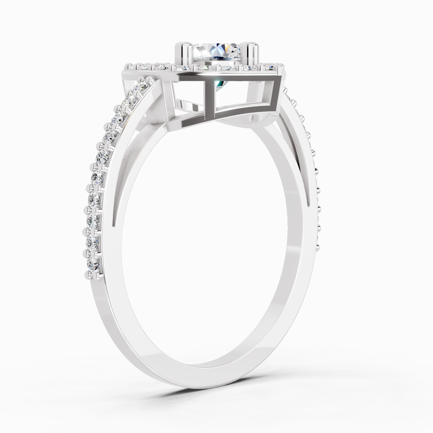0.84 Ct Round Halo Heart Ring | 14K White Gold