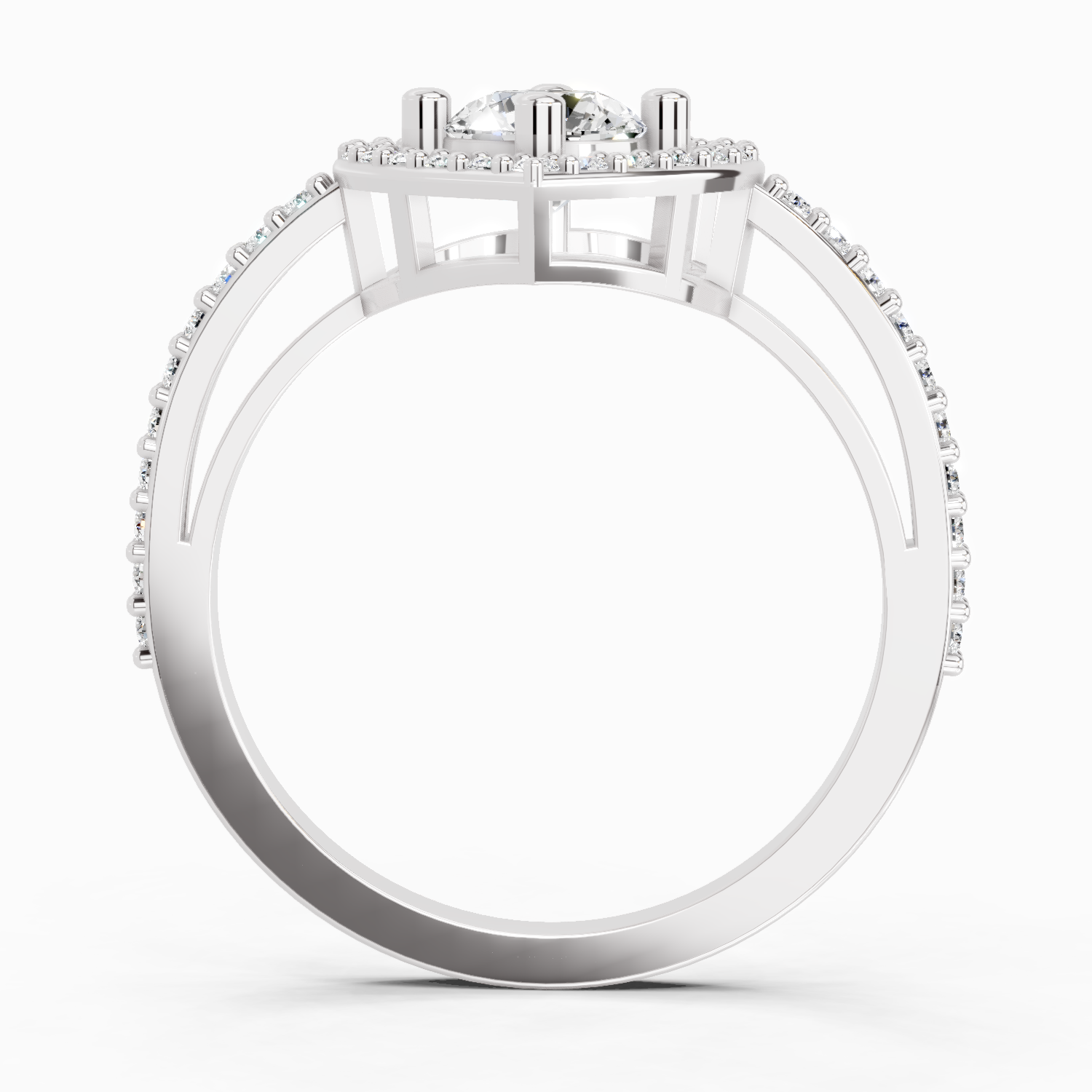 0.84 Ct Round Halo Heart Ring | 14K White Gold