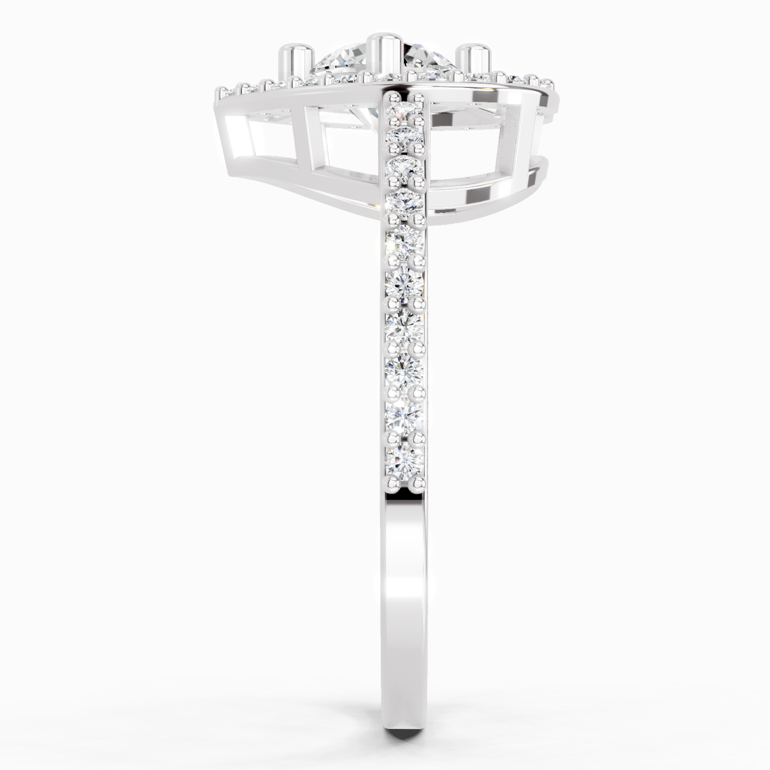 0.84 Ct Round Halo Heart Ring | 14K White Gold
