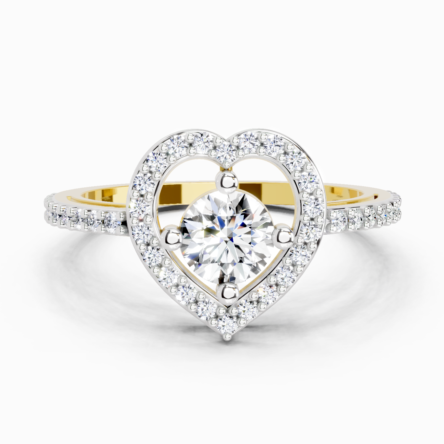 0.84 Ct Round Halo Heart Ring | 14K Yellow Gold