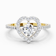 0.84 Ct Round Halo Heart Ring | 14K Yellow Gold