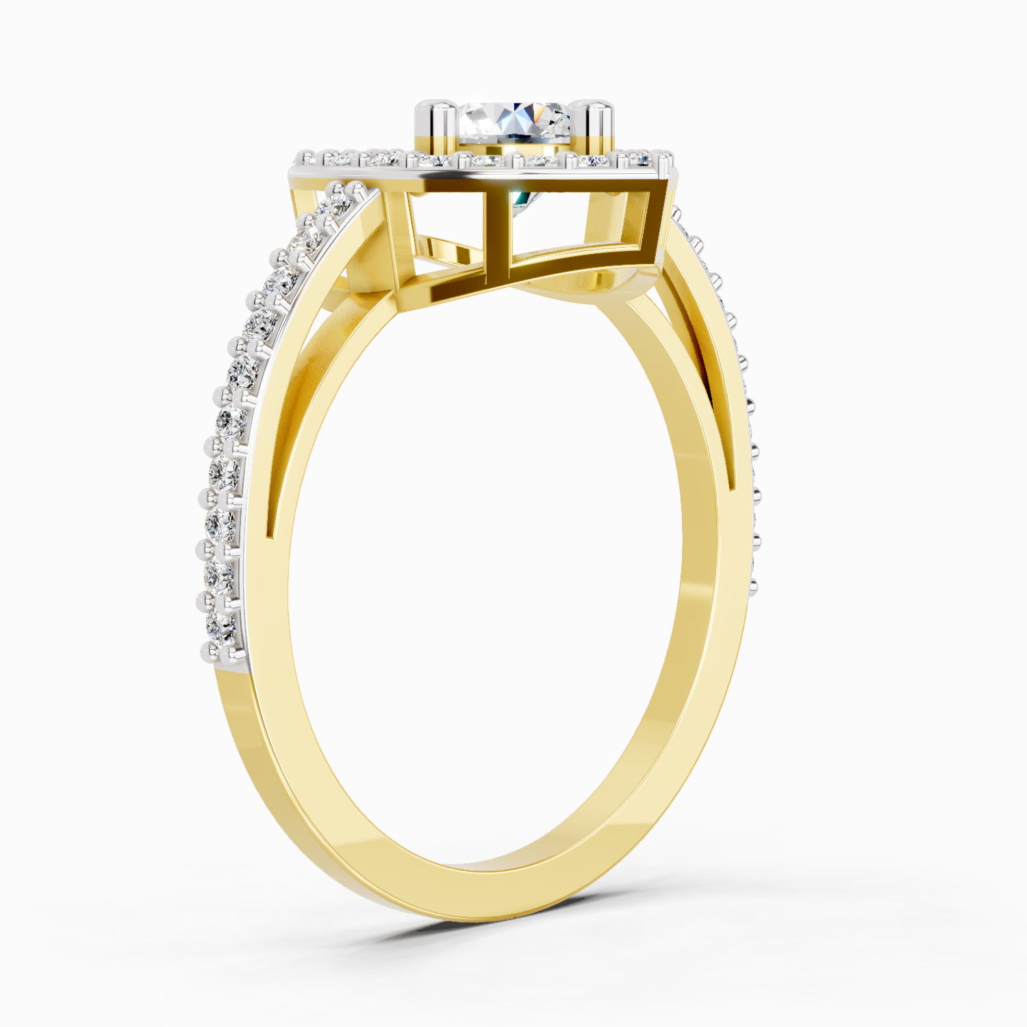 0.84 Ct Round Halo Heart Ring | 14K Yellow Gold