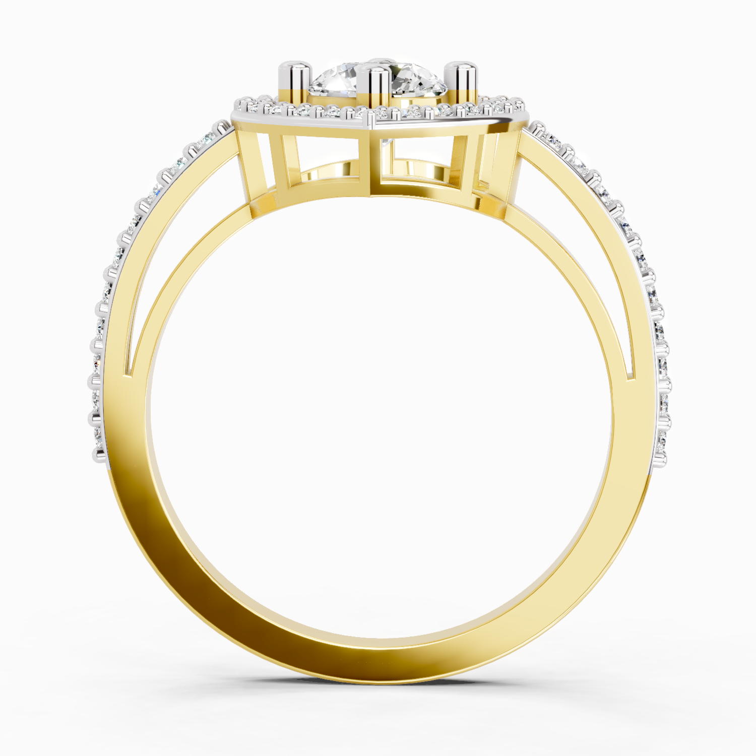 0.84 Ct Round Halo Heart Ring | 14K Yellow Gold