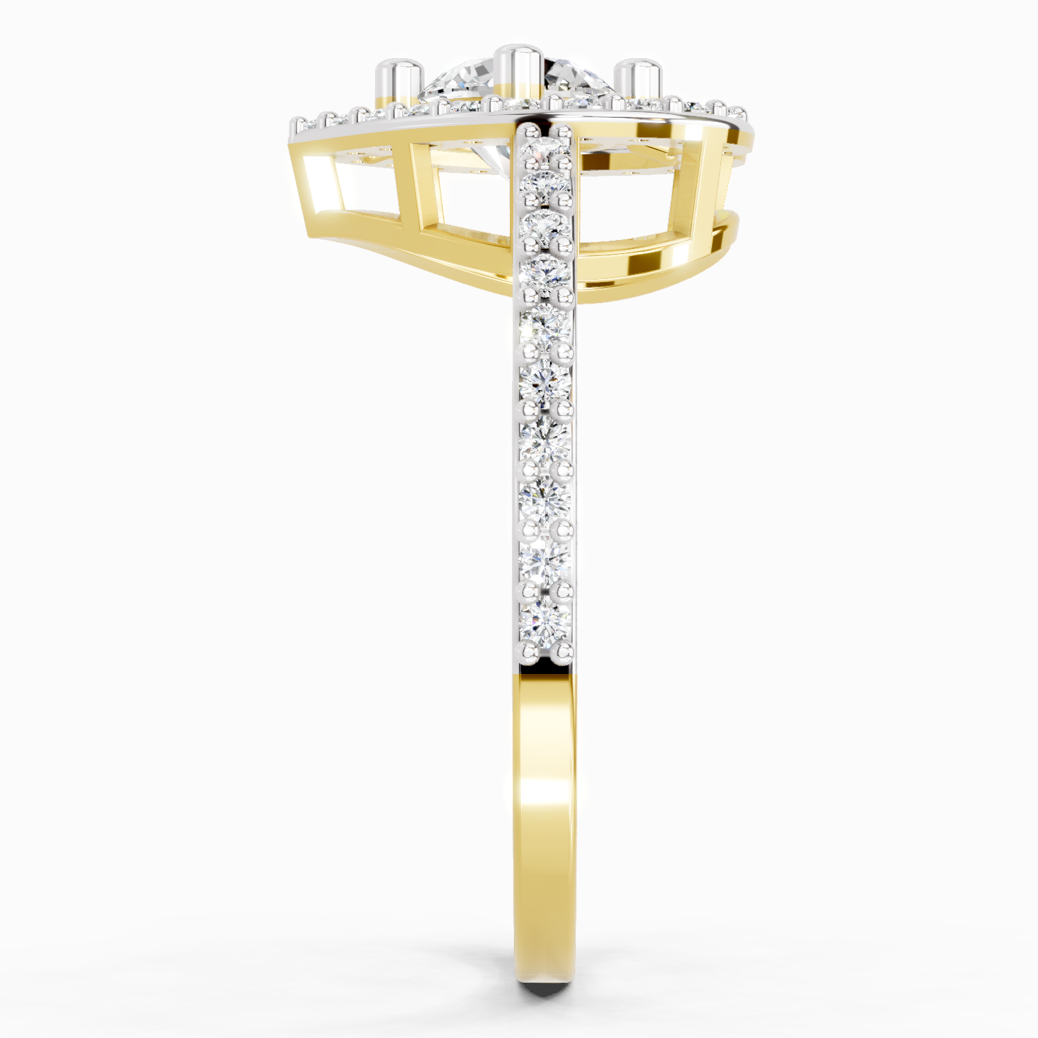 0.84 Ct Round Halo Heart Ring | 14K Yellow Gold