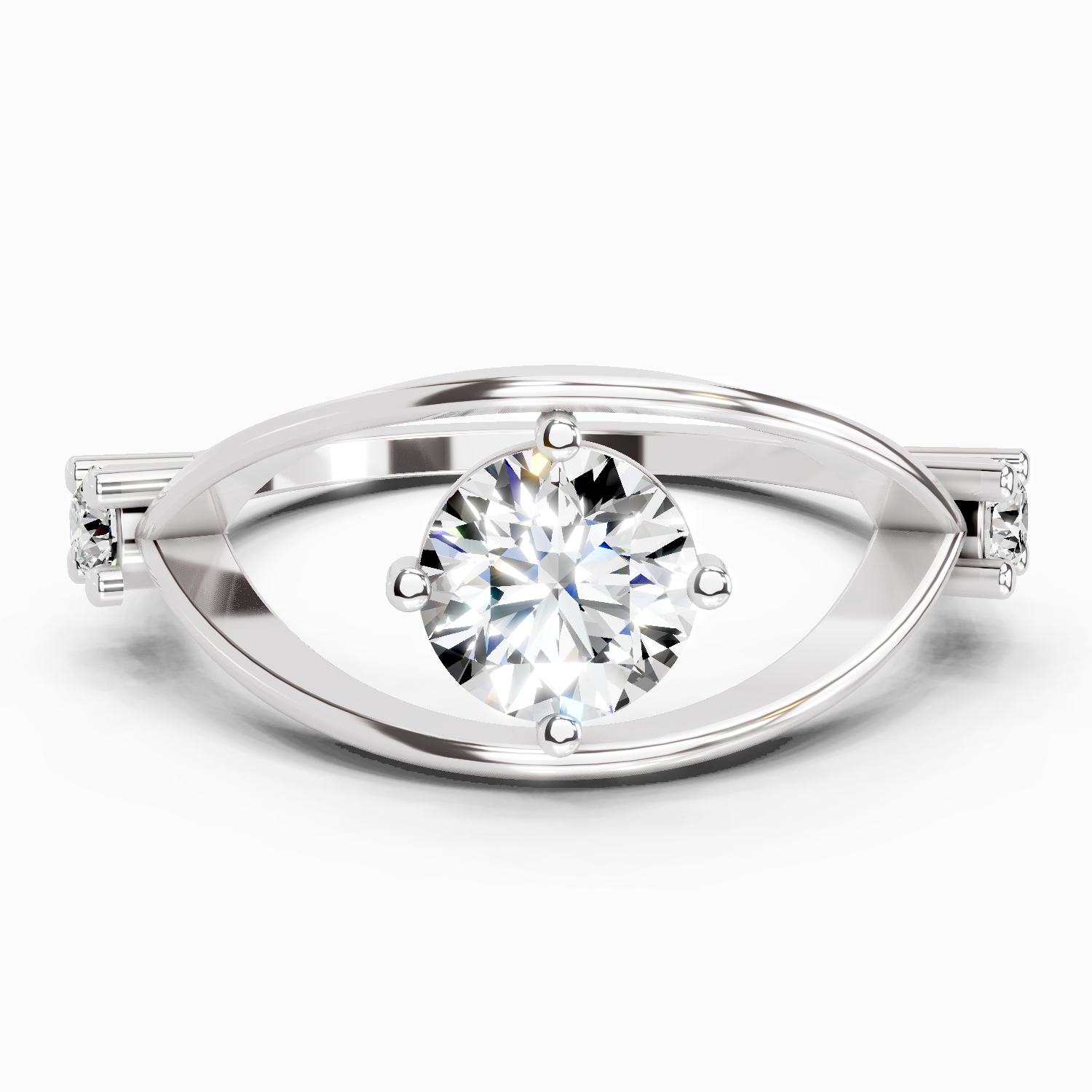 Sparkles Lab Grown Diamond 0.16 Carat Round Shape Evil Eye Solitaire Ring| 14K White Gold