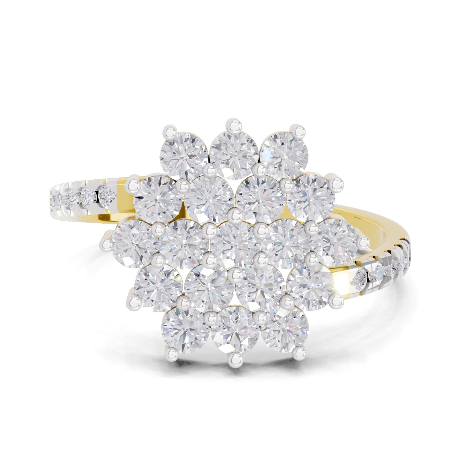 0.93 Carat Snowfall Cluster Promise Engagement Ring | 14K Yellow Gold