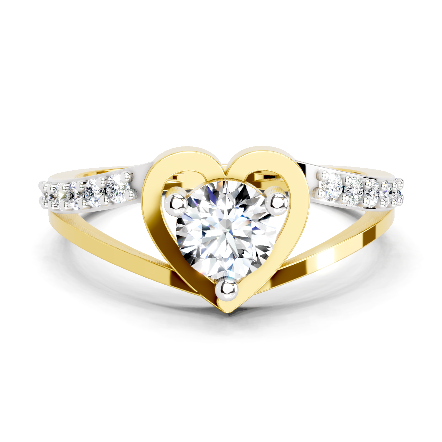 0.67 Ct IGI Cerified Heart Round Shape Diamond Ring | 14K Yellow Gold FG VS Quality Diamonds