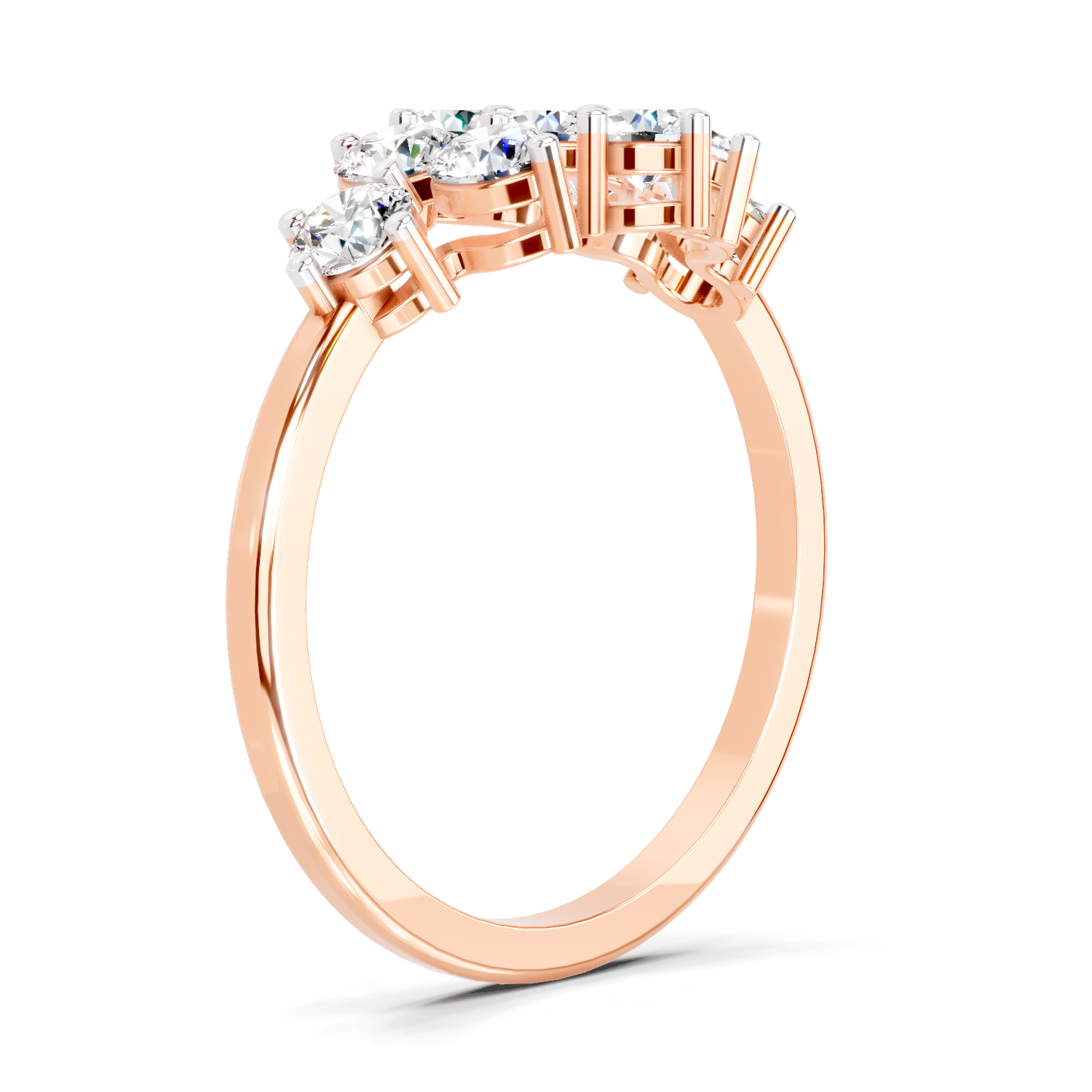 0.77 Carat Round Shape Cluster Diamond Ring | 14K Rose Gold