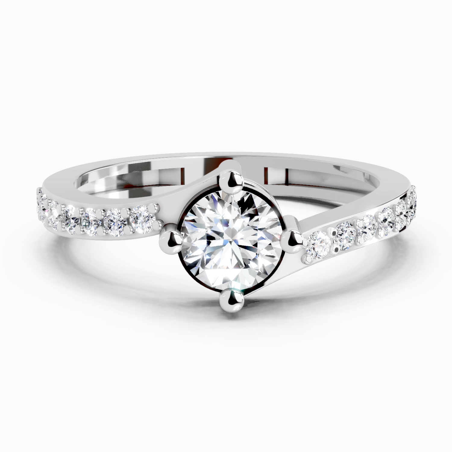 0.76 Carat Round Shape Diamond Engagement Ring | 14K White Gold