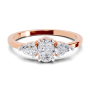 0.60 Carat Three-Stone Oval & Pear Diamond Engagement Ring | 14K Rose Gold