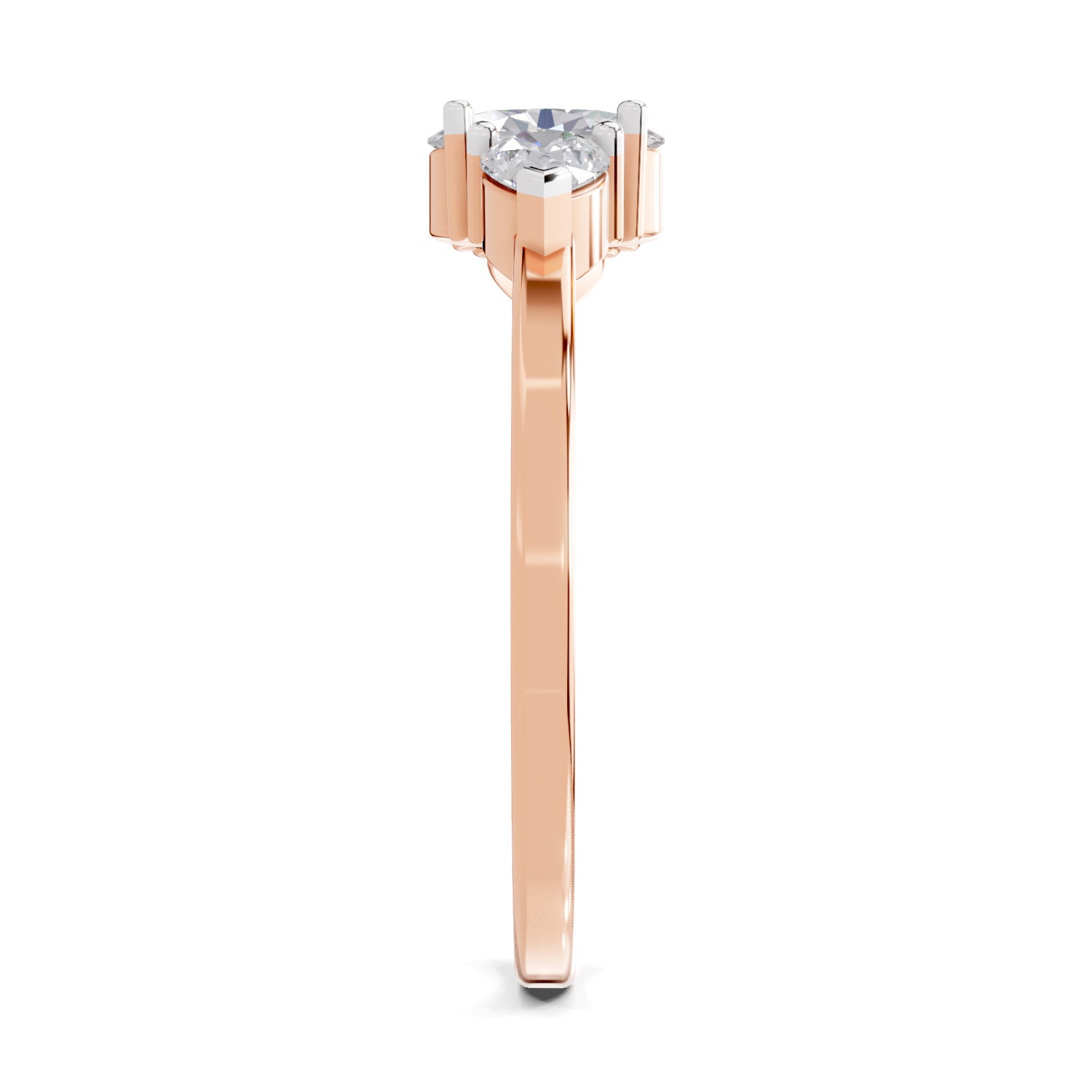 0.60 Carat Three-Stone Oval & Pear Diamond Engagement Ring | 14K Rose Gold