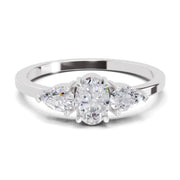 0.60 Carat Three-Stone Oval & Pear Diamond Engagement Ring | 14K White Gold