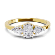 0.60 Carat Three-Stone Oval & Pear Diamond Engagement Ring | 14K Yellow Gold